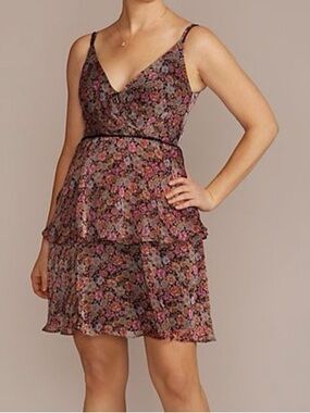 NWT DB Studio David's Bridal Floral Tiered Ruffled Mini Dress Size 12